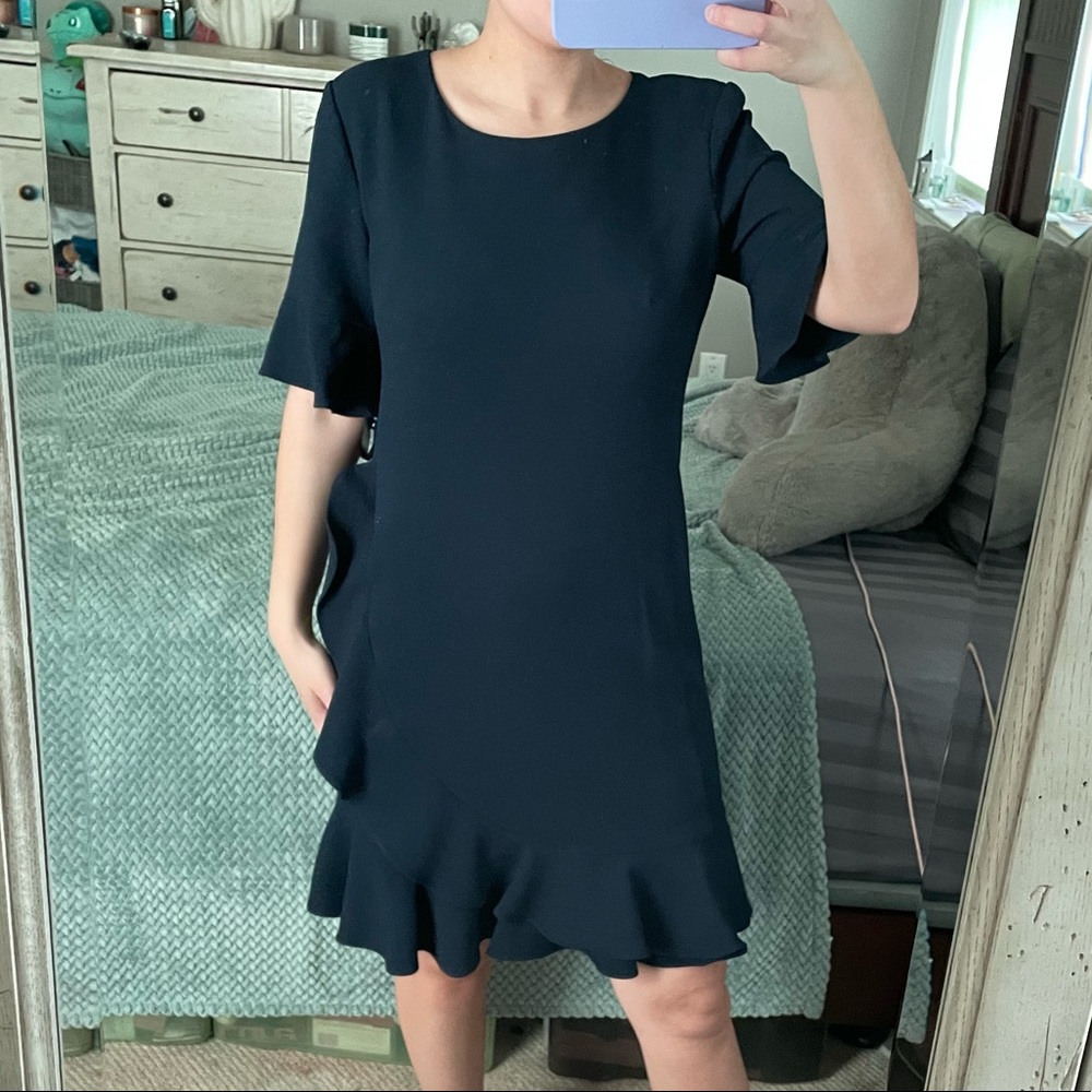 NWT Karl Largerfeld Navy Blue Ruffle Dress - Picture 9 of 13